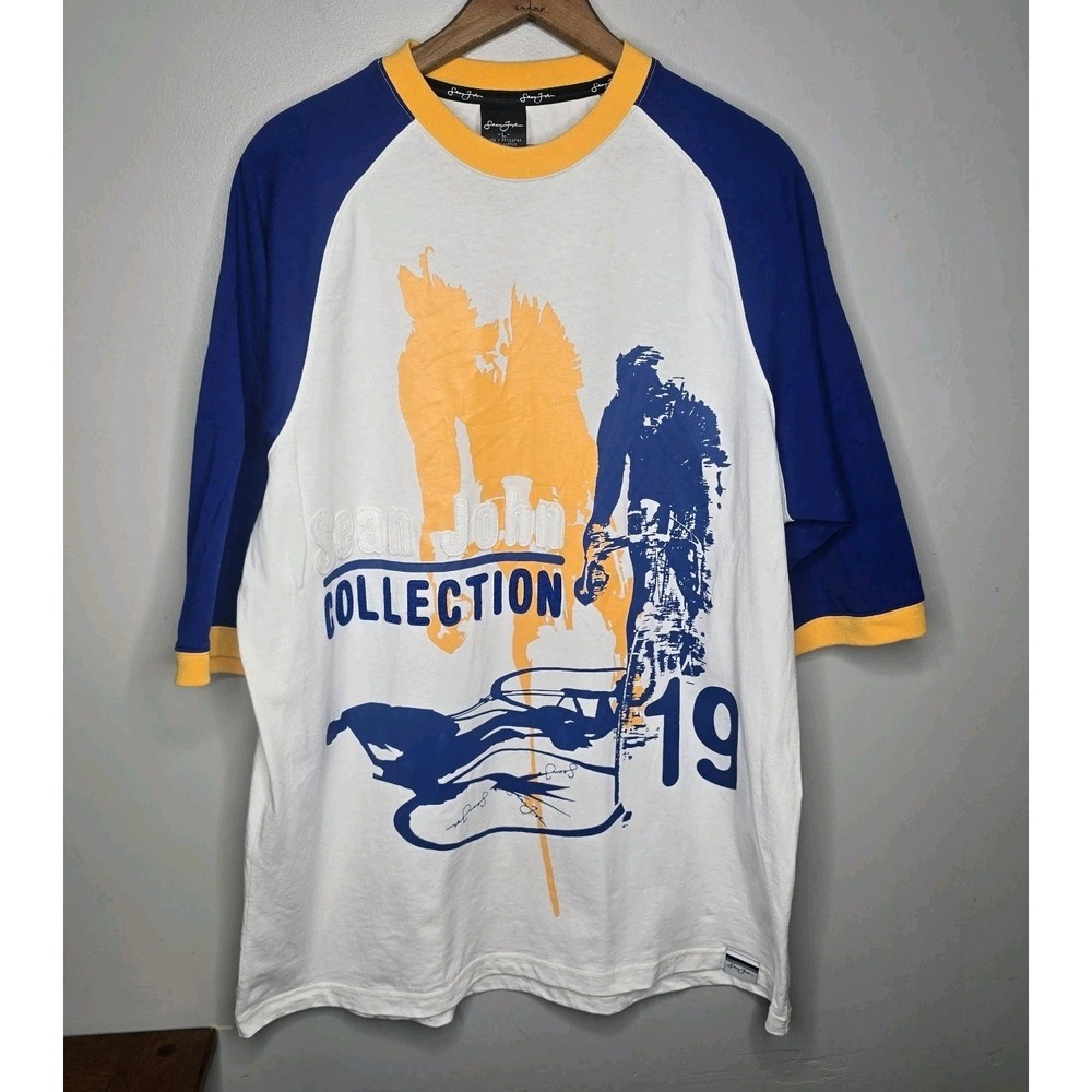 Sean John Collection Men's Large Raglan Shirt Hip Hop 90s Y2k Urban Street Diddy